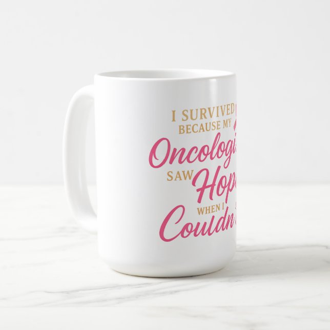 Pink Ribbon Onkologe Danke – Überlebender  Kaffeetasse (Vorderseite Links)