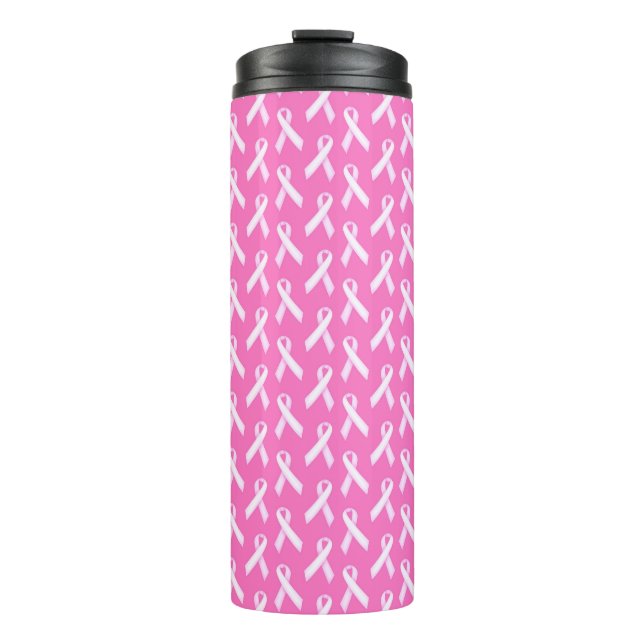 Pink Ribbon Pattern – Breast Cancer Awareness Thermosbecher (Vorderseite)
