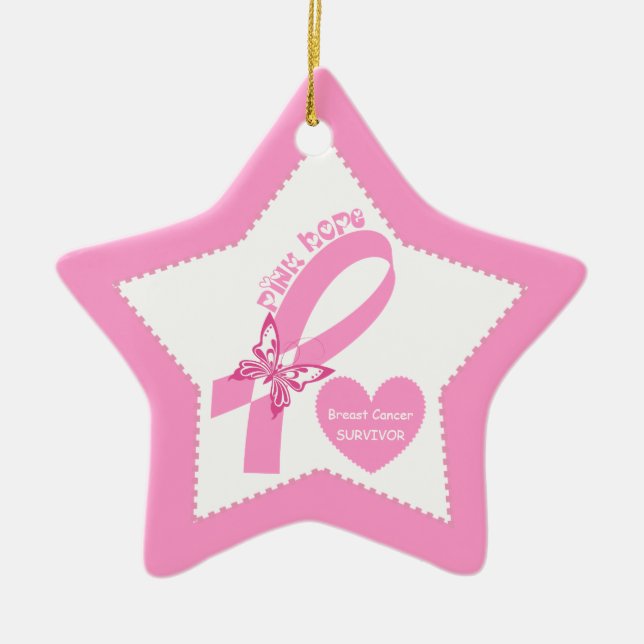 Pink Ribbon Pink Hope Brustkrebs Bewusstsein Keramik Ornament (Vorne)