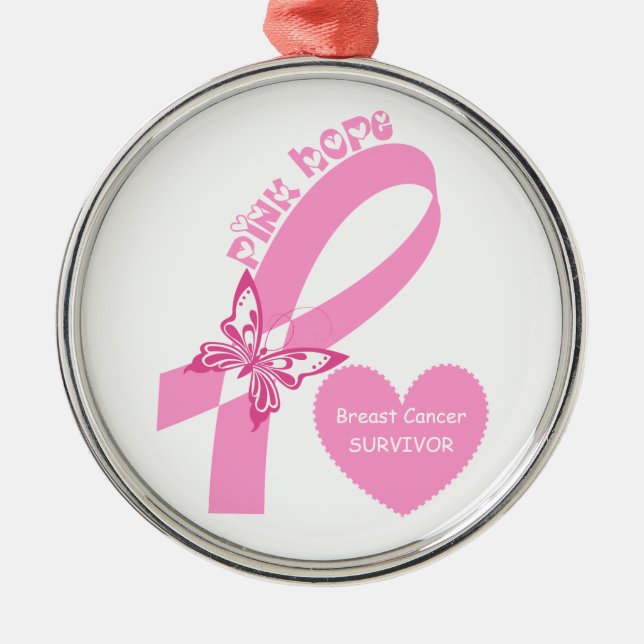 Pink Ribbon Pink Hope Brustkrebs Bewusstsein Ornament Aus Metall (Vorne)