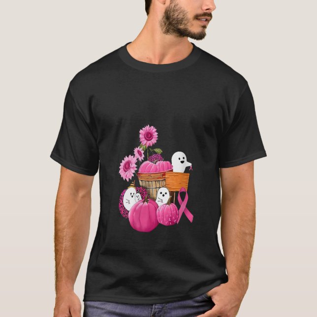 Pink Ribbon Pumpkin Leopard Ghost Boos World Cance T-Shirt (Vorderseite)