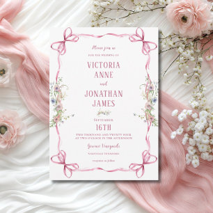 Pink Ribbon Rahmen florale whimsical Wedding Einladung