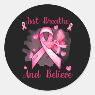 Pink Ribbon Schmetterling atmen und glauben Brust Runder Aufkleber