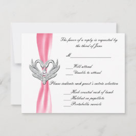 Pink Ribbon Silver Swan Response Card RSVP Karte