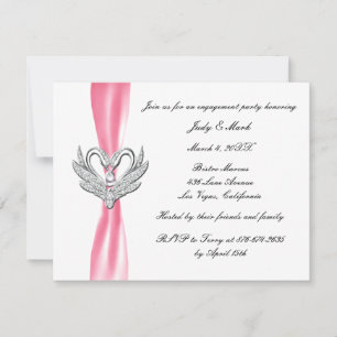 Pink Ribbon Silver Swans Engagement Party einladen Einladung