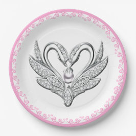 Pink Ribbon Silver Swans Papierplatte Pappteller