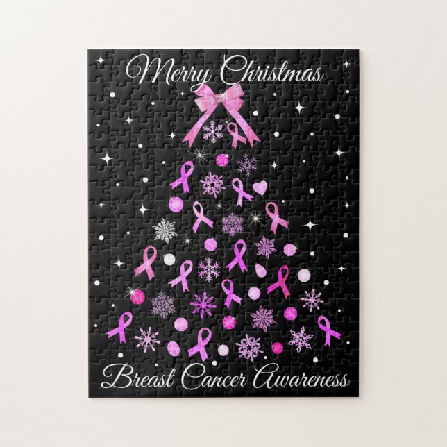 Pink Ribbon Snowflake Weihnachtsbaum Puzzle (Vertikal)