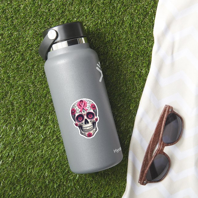 Pink Ribbon Sugar Skull Calavera Breast Cancer Awa Aufkleber (HydroFlask Insitu)