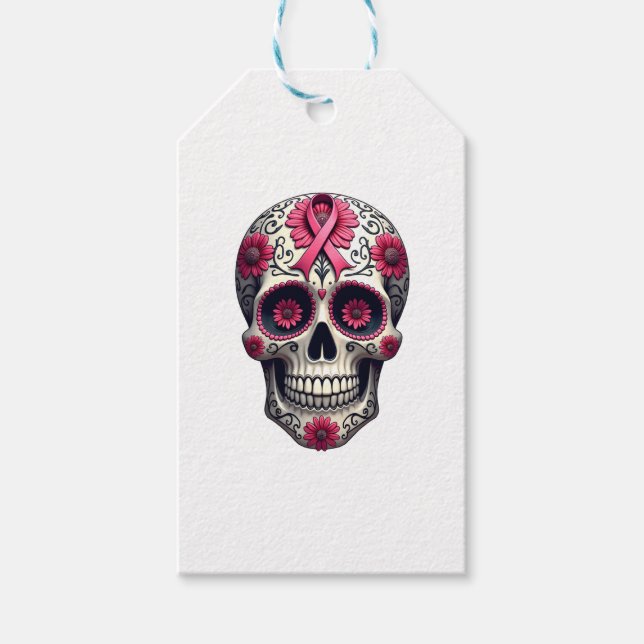 Pink Ribbon Sugar Skull Calavera Breast Cancer Awa Geschenkanhänger (Vorderseite)
