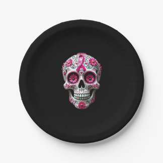 Pink Ribbon Sugar Skull Calavera Breast Cancer Awa Pappteller