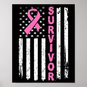 Pink Ribbon Survivor American Flag Brustkrebs A Poster