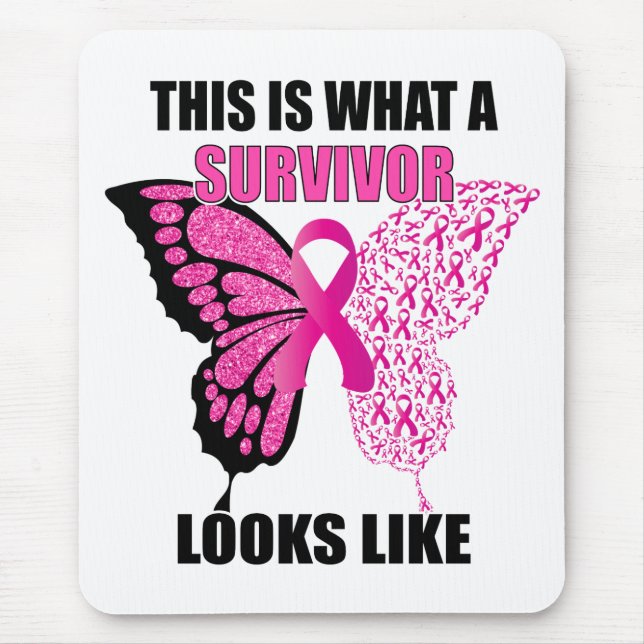 Pink Ribbon Survivor Butterfly Brustkrebs Mousepad (Vorne)