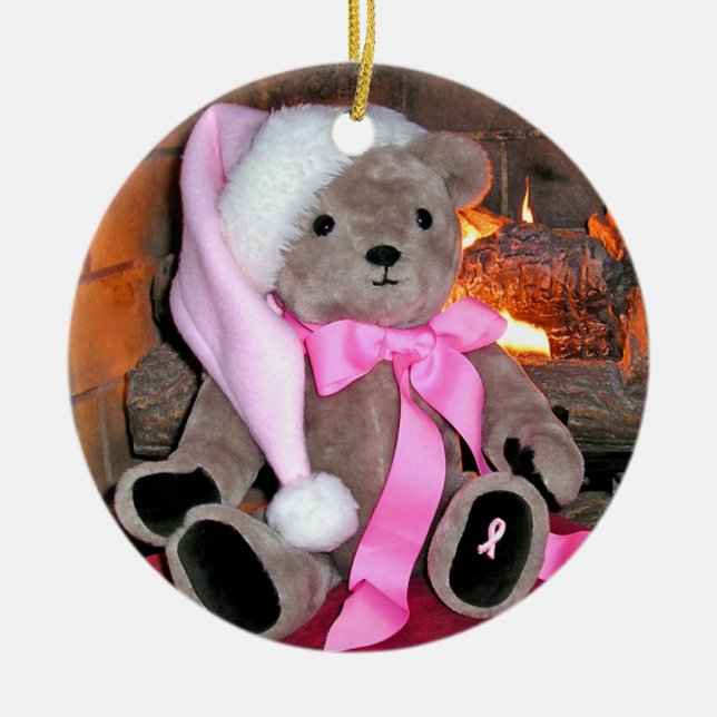 Pink Ribbon Teddy Bär Weihnachtsschmuck (Vorne)