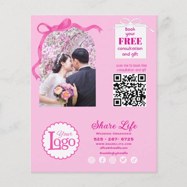Pink Ribbon Wedding Organizer Business Flyer (Vorne)