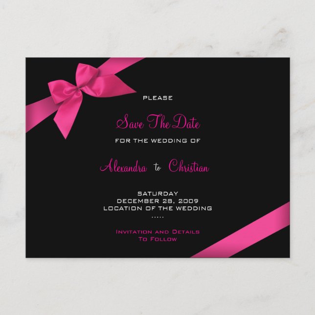 Pink Ribbon Wedding Save the Date 4 Ankündigungspostkarte (Vorderseite)