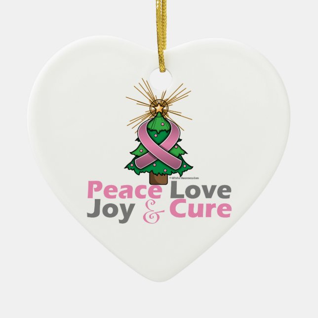 Pink Ribbon Weihnachten Frieden Liebe, Freude & He Keramikornament (Vorne)