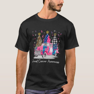 Pink Ribbon Weihnachten Vintager Lkw Brustkrebs T-Shirt