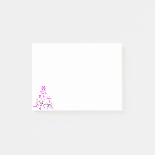 Pink Ribbon Weihnachtsbaum Post-it Klebezettel (Vorderseite)
