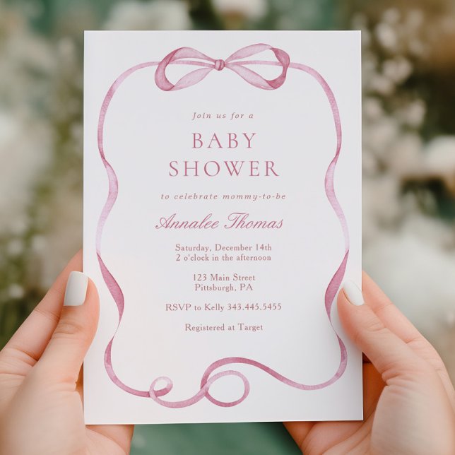 Pink Ribbons and Bows Girl Baby Dusche Einladung (Von Creator hochgeladen)