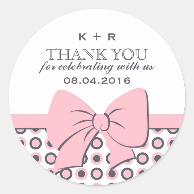 Pink Ribbons und Bows Polka Dots Hochzeitsticker Runder Aufkleber (Vorderseite)