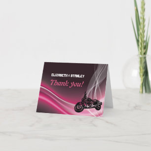 Pink road biker wedding Thank You note card Dankeskarte