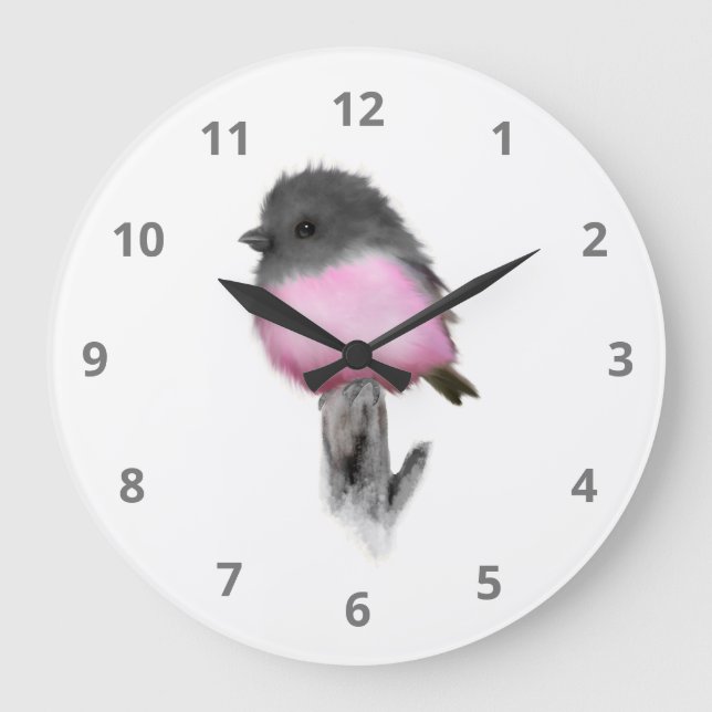 Pink Robin Bird Wall Clock Große Wanduhr (Vorderseite)