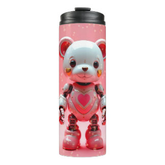 Pink Robot Teddy Bear Valentine's Tumbler Thermosbecher