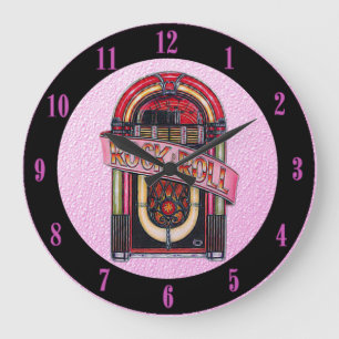 Pink Rock & Roll Juke Box Retro Wall Clock Große Wanduhr