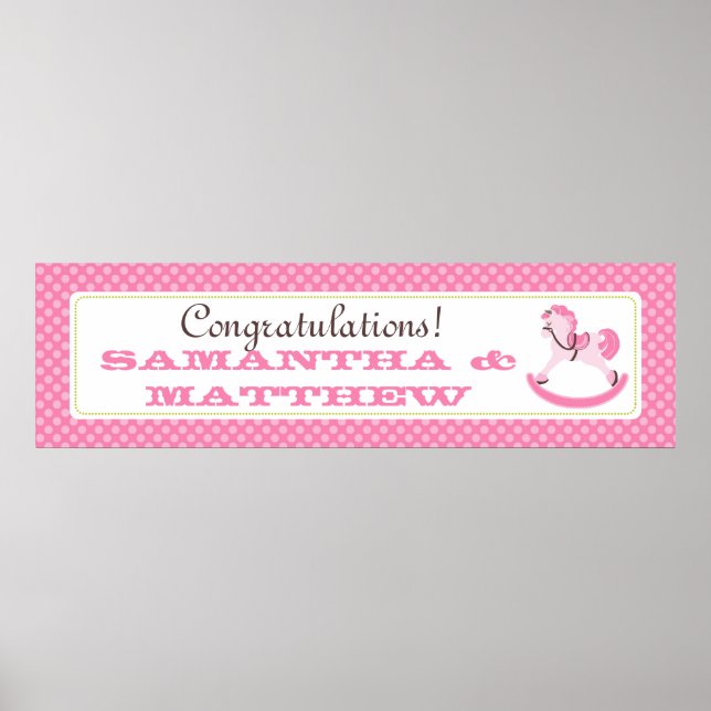 Pink Rocking Horse Baby Shower Banner Poster (Vorne)