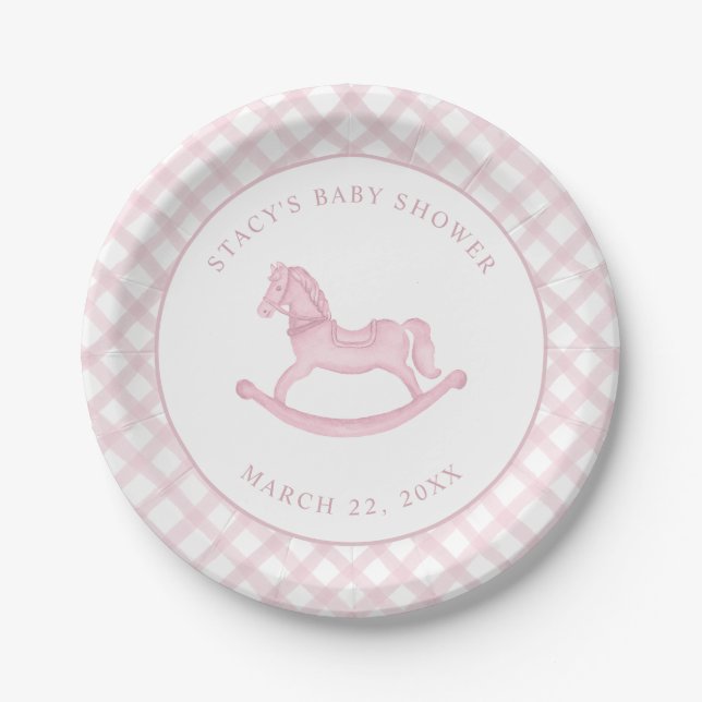 Pink Rocking Horse Baby Shower Teller (Vorderseite)
