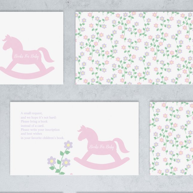Pink Rocking Horse Girl Baby Shower Books For Baby Begleitkarte (Von Creator hochgeladen)
