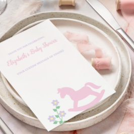Pink Rocking Horse Girl Baby Shower Dankeskarte