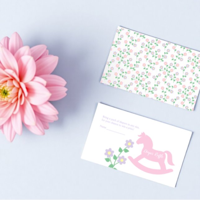 Pink Rocking Horse Girl Baby Shower Diaper Raffle Begleitkarte (Von Creator hochgeladen)