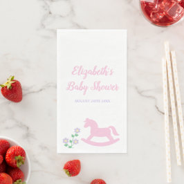 Pink Rocking Horse Girl Baby Shower Serviette