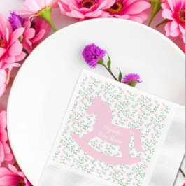 Pink Rocking Horse Girl Baby Shower Serviette