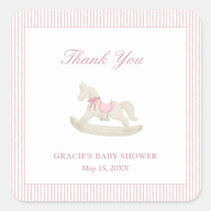 Pink Rocking Horse Girl Babydusche Danke Quadratischer Aufkleber