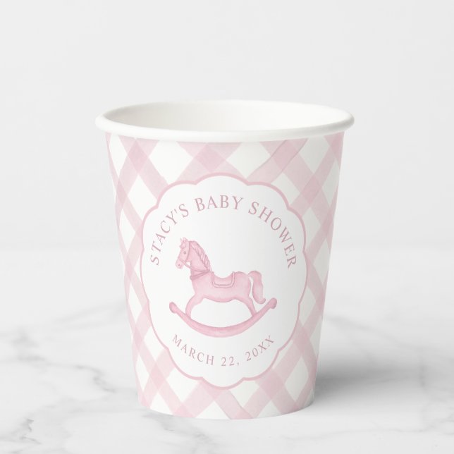 Pink Rocking Horse Girl Babydusche Papiertüten Pappbecher (Vorderseite)