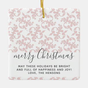 Pink Rococo Merry Christmas Script  Keramikornament