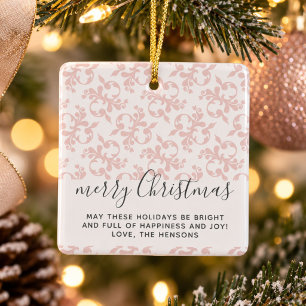 Pink Rococo Merry Christmas Script  Keramikornament