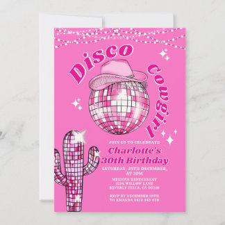 Pink Rodeo Disco Cowgirl Bling Cactus Birthday Einladung