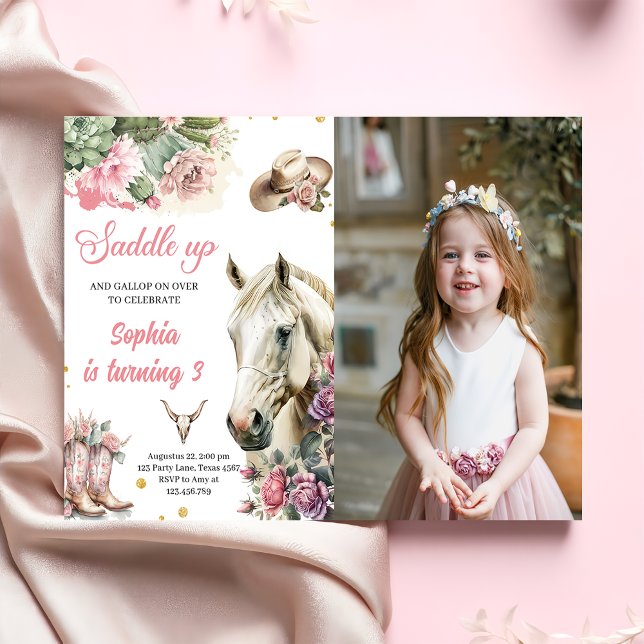 Pink Rodeo Western Cowboy Birthday Party Foto Einladung (Von Creator hochgeladen)