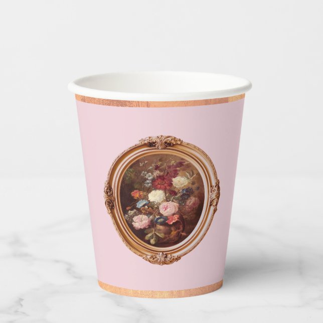Pink Rokoko Coquette Floral Marie Antoinette Party Pappbecher (Vorderseite)