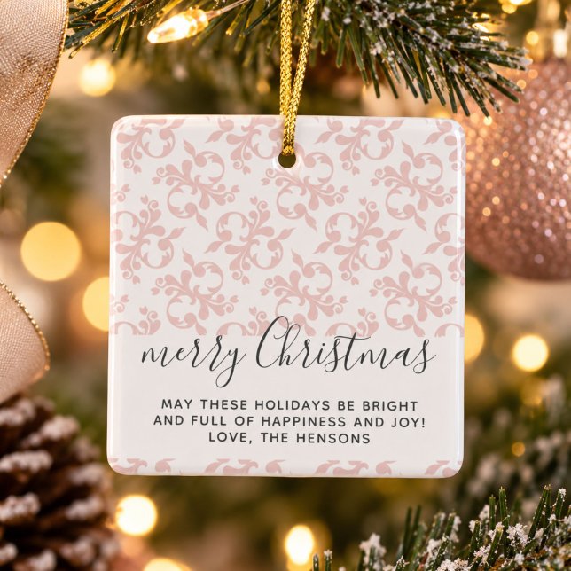 Pink Rokoko Frohe Weihnachtsschrift Keramikornament (Von Creator hochgeladen)