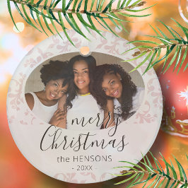 Pink Rokoko Merry Weihnachtsskript Foto Ornament Aus Glas