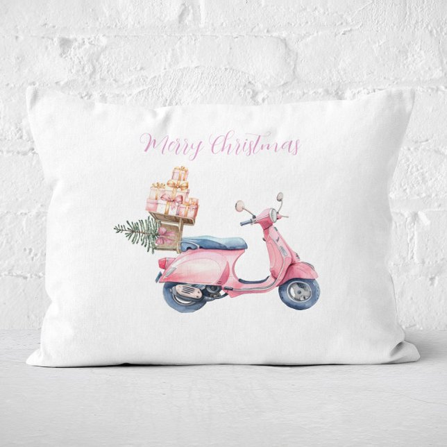 Pink-Roller-Christmas-Einkaufstrip  Dekokissen (Pink Scooter Christmas Shopping Spree Pillow)