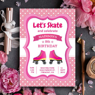 Pink Roller Skate Kids Skaten Geburtstagsparty Einladung