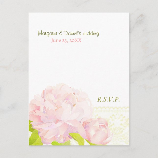 Pink Romance Peony Wedding Menü UAWG Einladungspostkarte (Vorderseite)