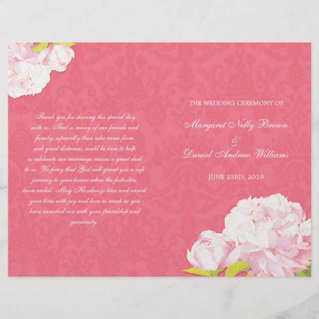 Pink Romance Wedding Bi Fold Programm (Vorderseite)