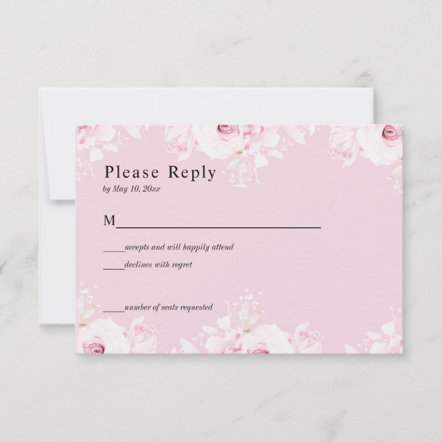 Pink Romantic Roses Elegant Pink RSVP Card (Vorderseite)