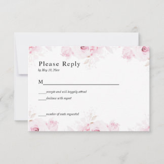 Pink Romantic Roses Elegant White RSVP Card Karte